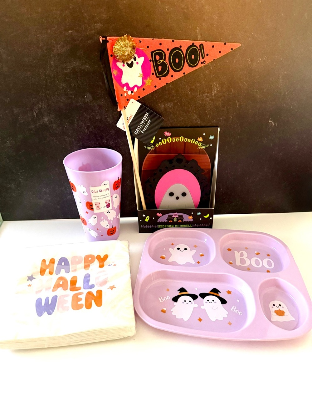 Spritz Lavender Halloween Kids Party Plate, Cup & Napkin Set